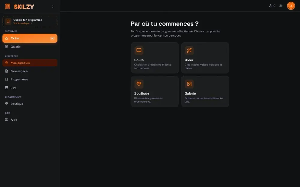 Le choix d'un programme dans Skilzy